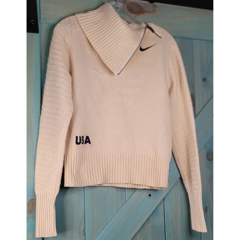 Cream Team USA 2026 Nike Sweater Asymmetric Zip Collar Ribbed Hem Winter Sports